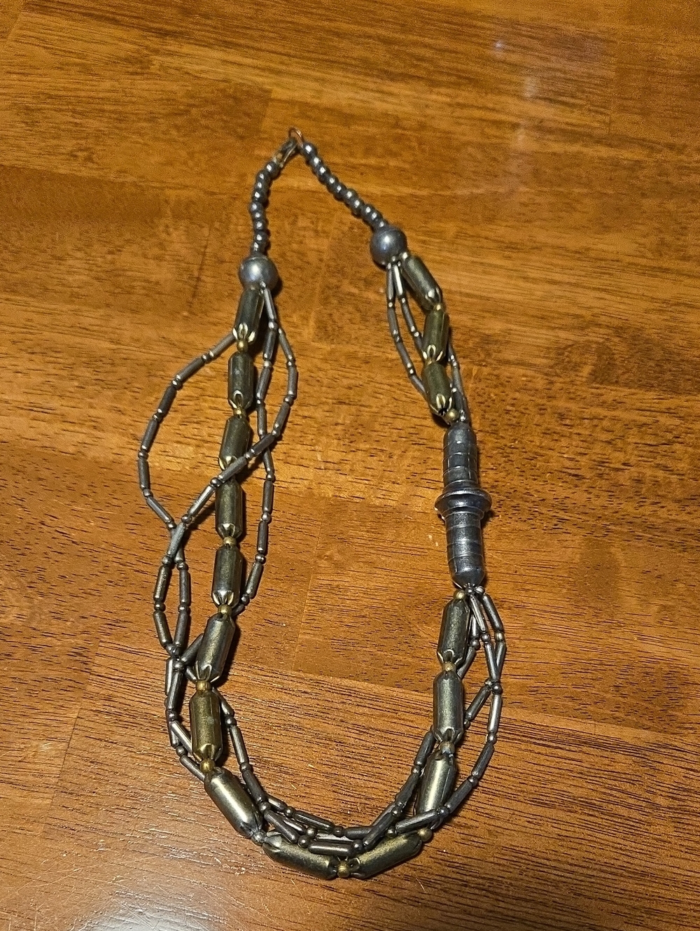 Vintage Multi-Strand Antique Brass Tone Beaded Necklace